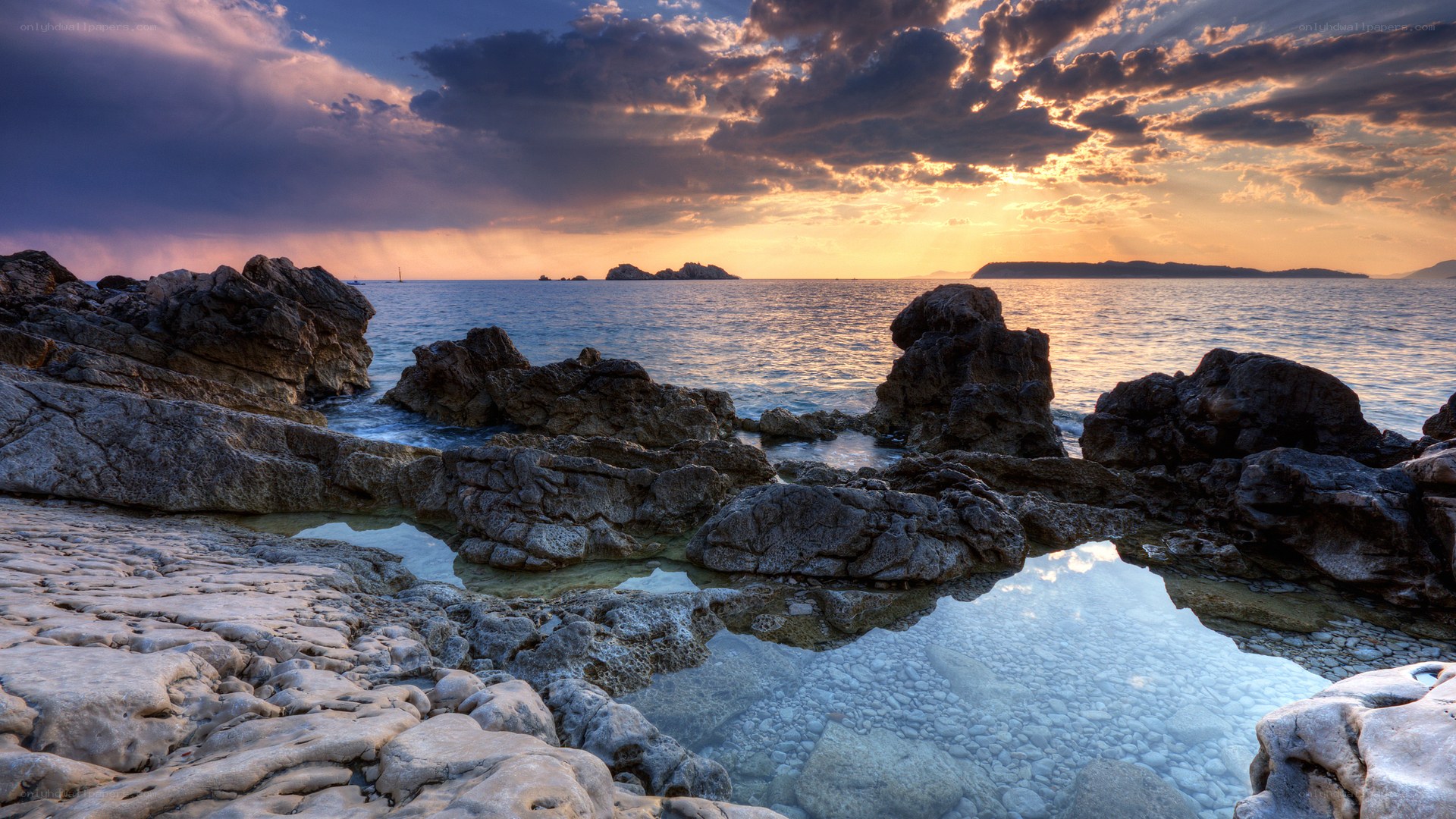 Rocky coastline at sunset