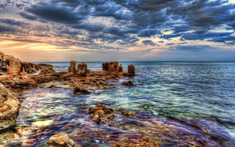 Rocky coastline at sunset
