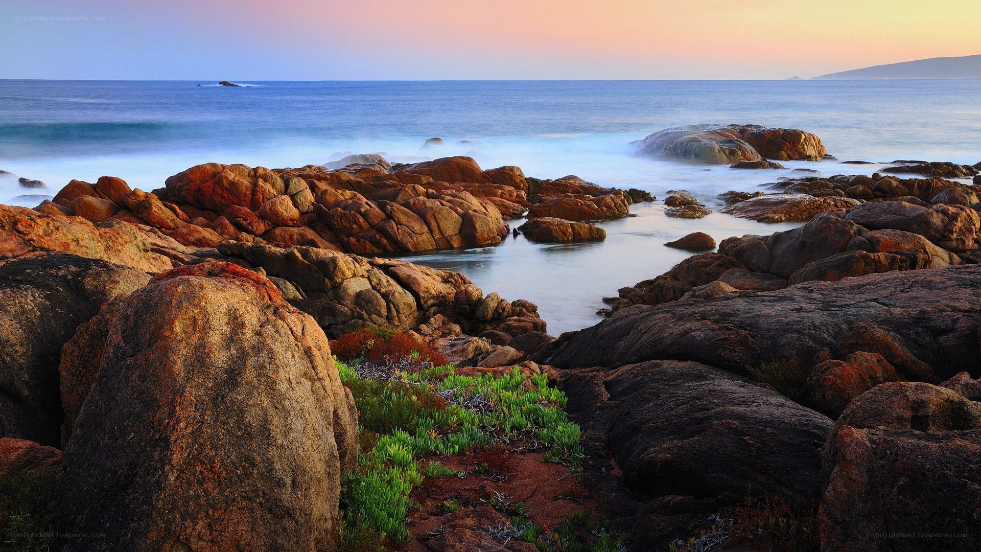 Rocky coastline at sunset