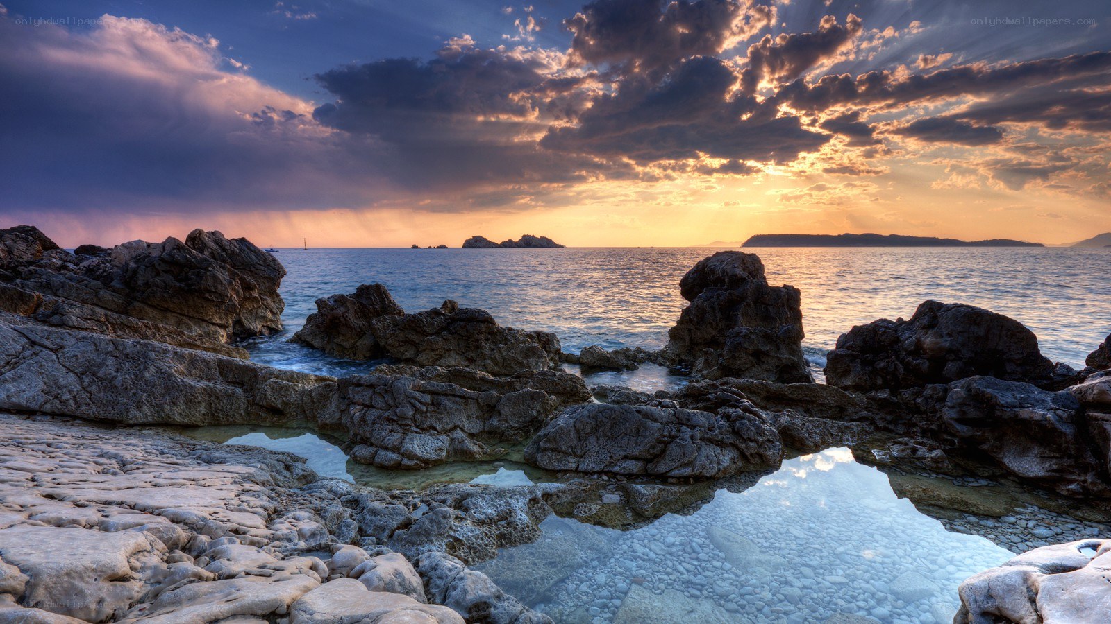 Rocky coastline at sunset