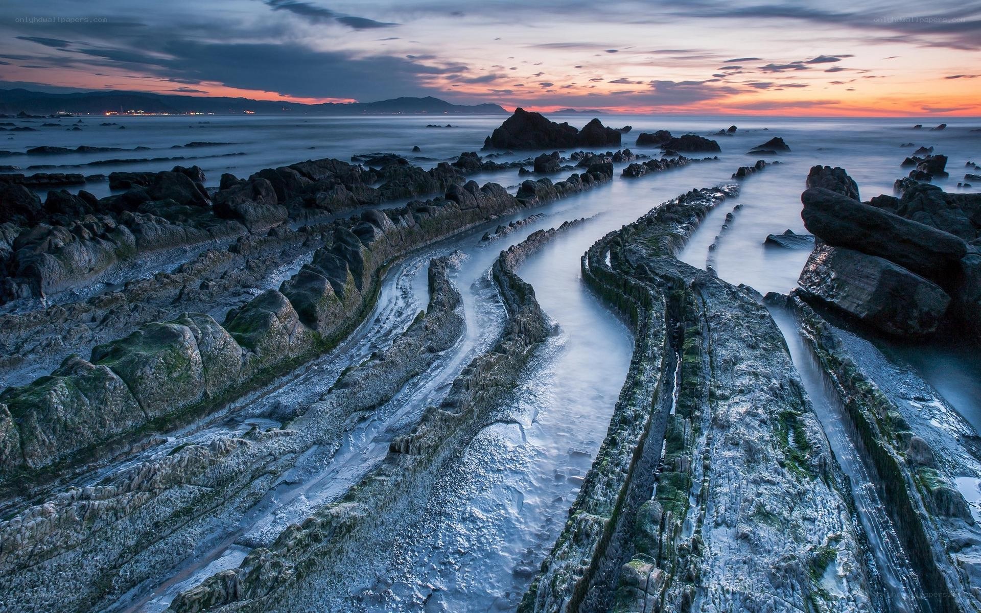 Rocky coastline at sunset