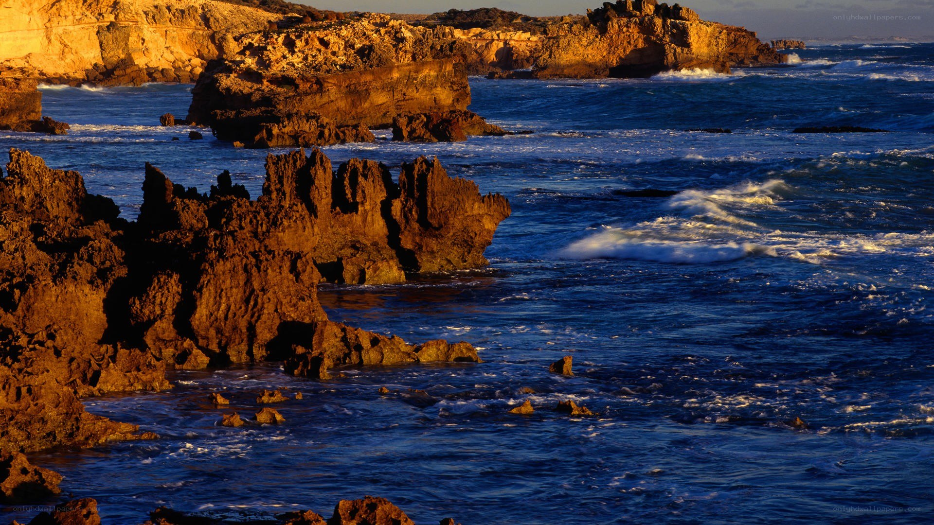 Rocky coastline at sunset
