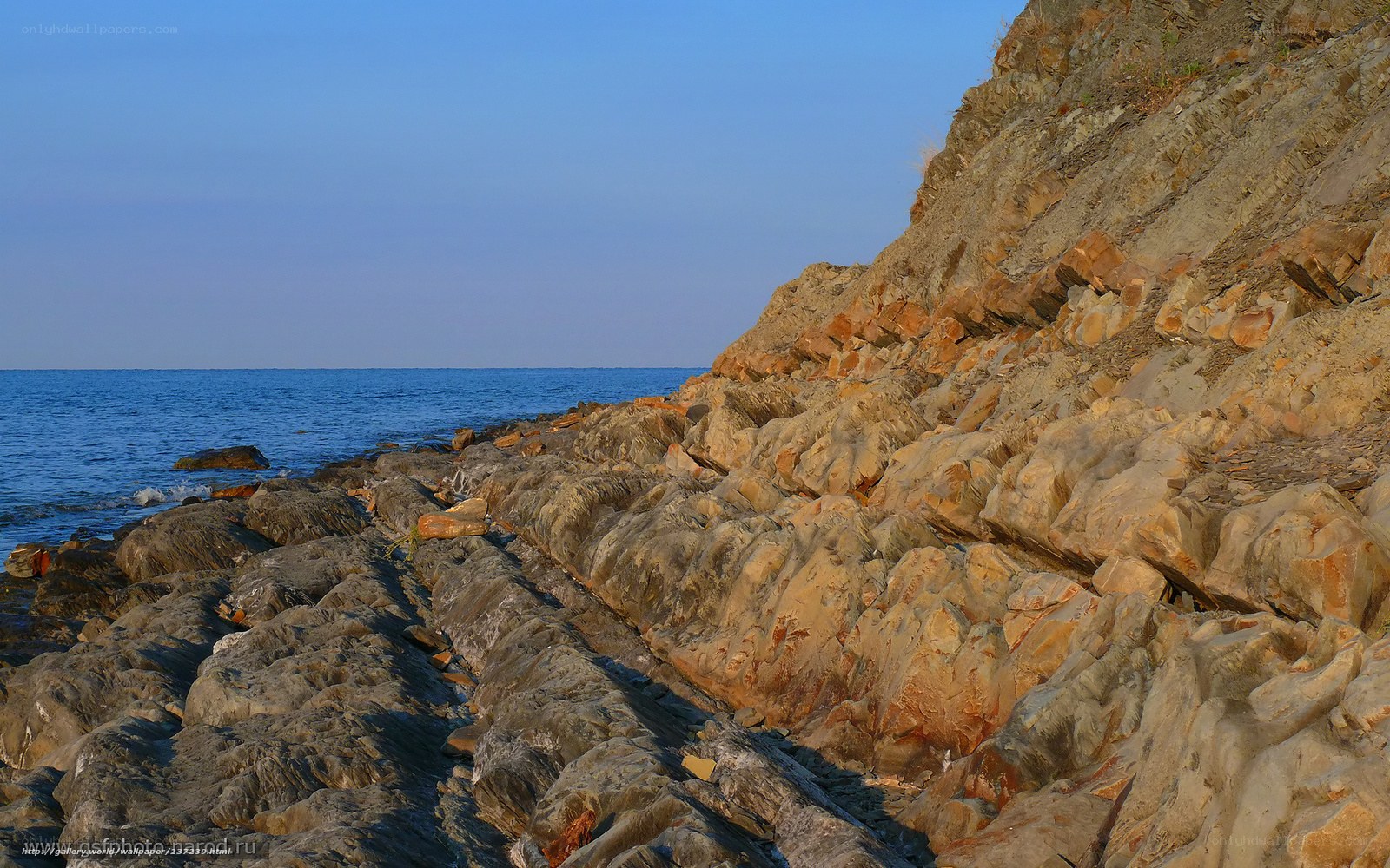 Rocky coastline at sunset