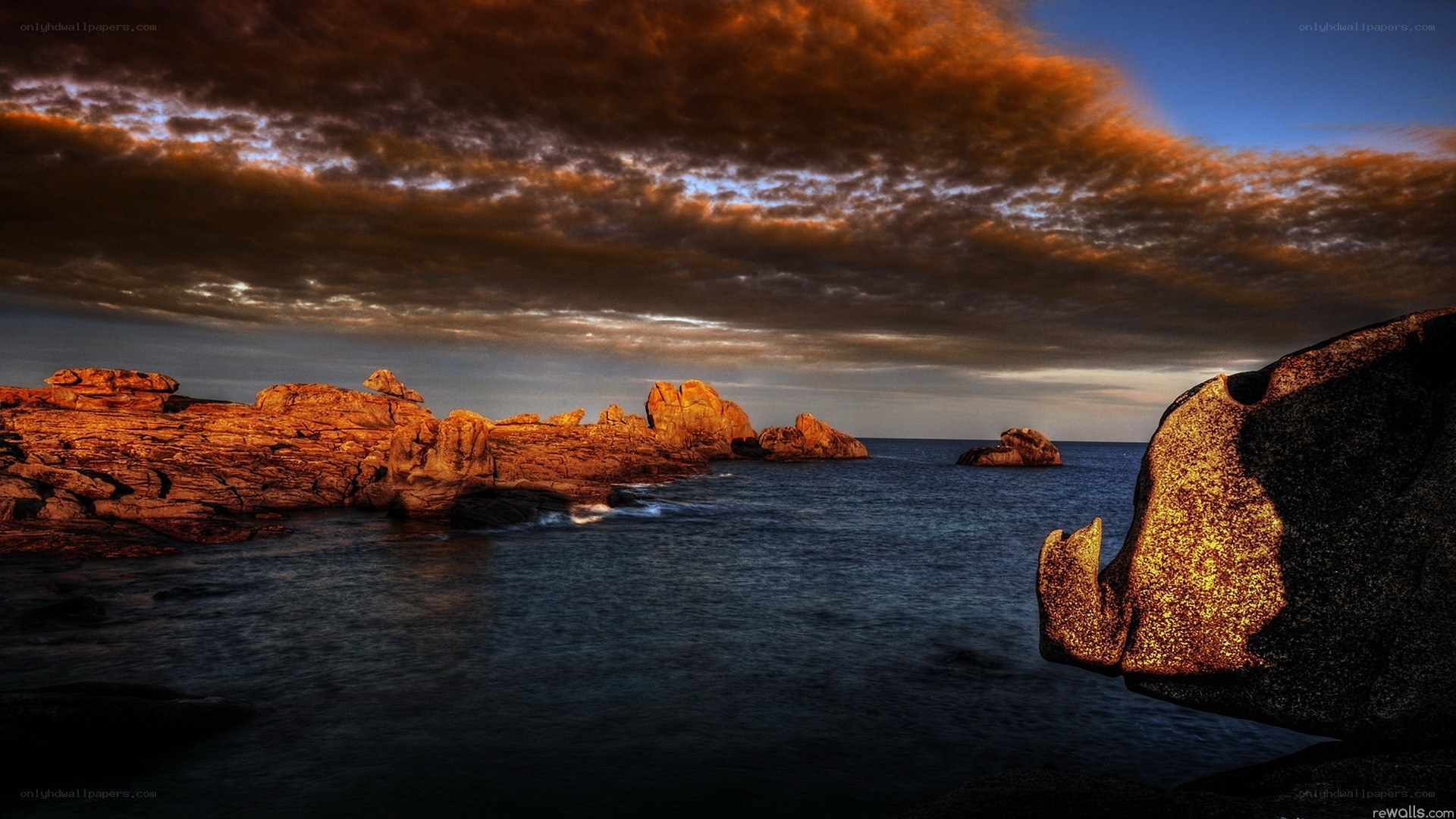 Rocky coastline at sunset