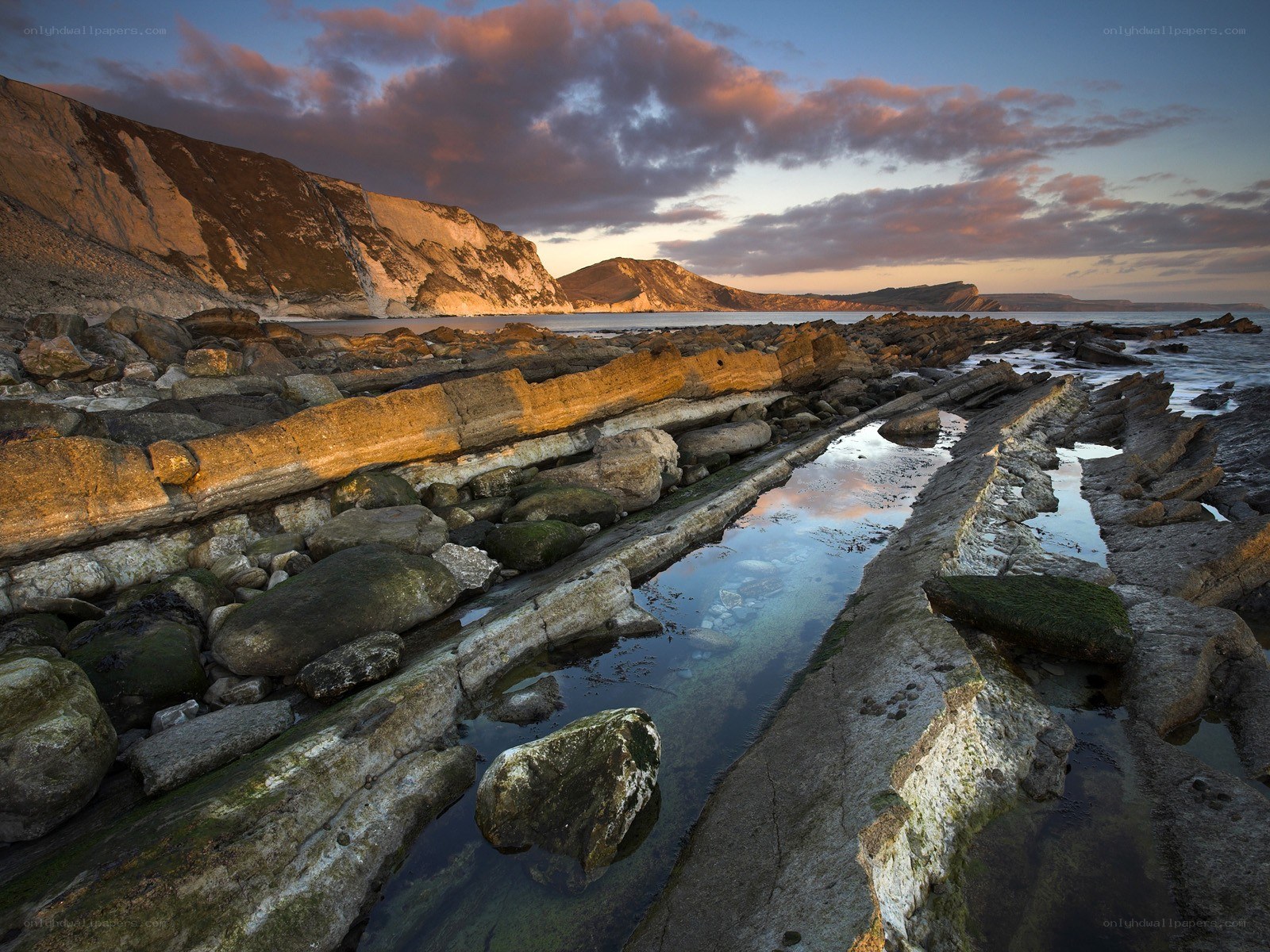 Rocky coastline at sunset