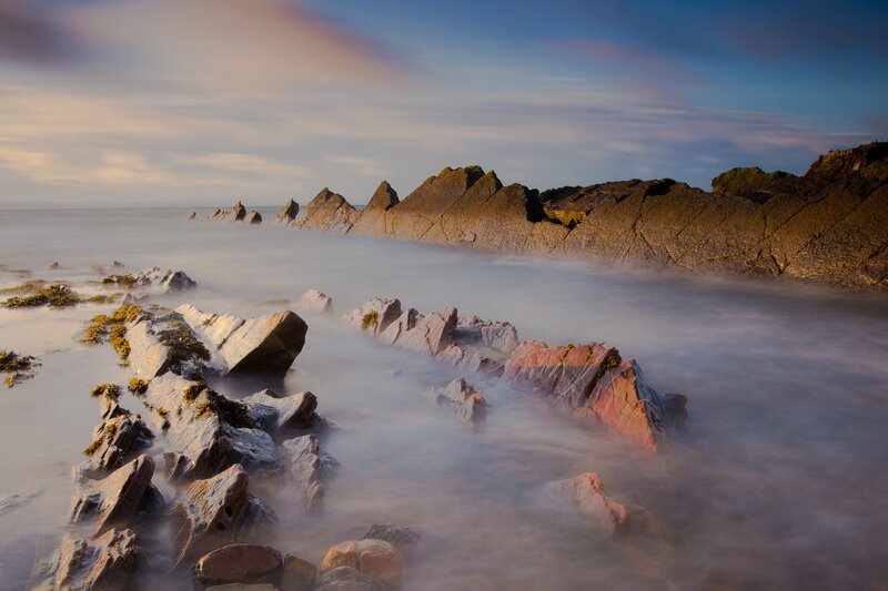 Rocky coastline at sunset