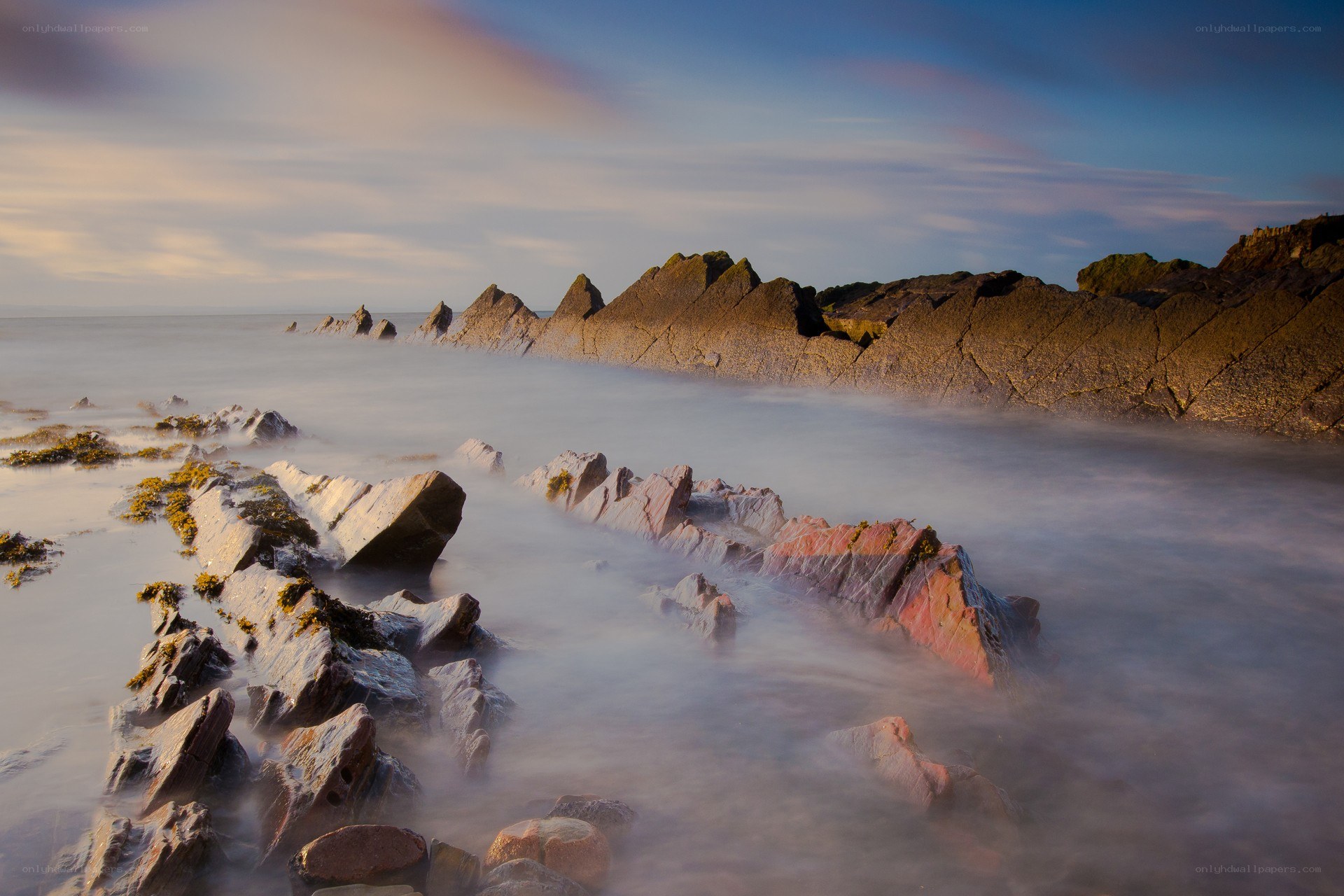 Rocky coastline at sunset