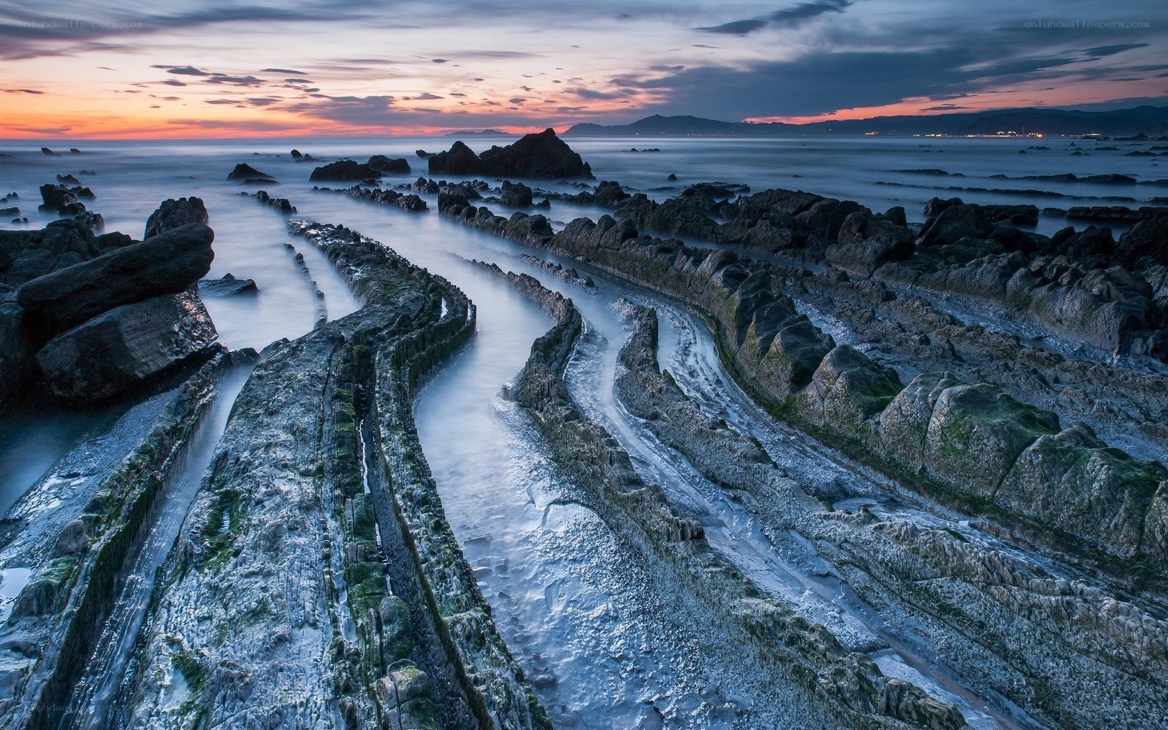 Rocky coastline at sunset