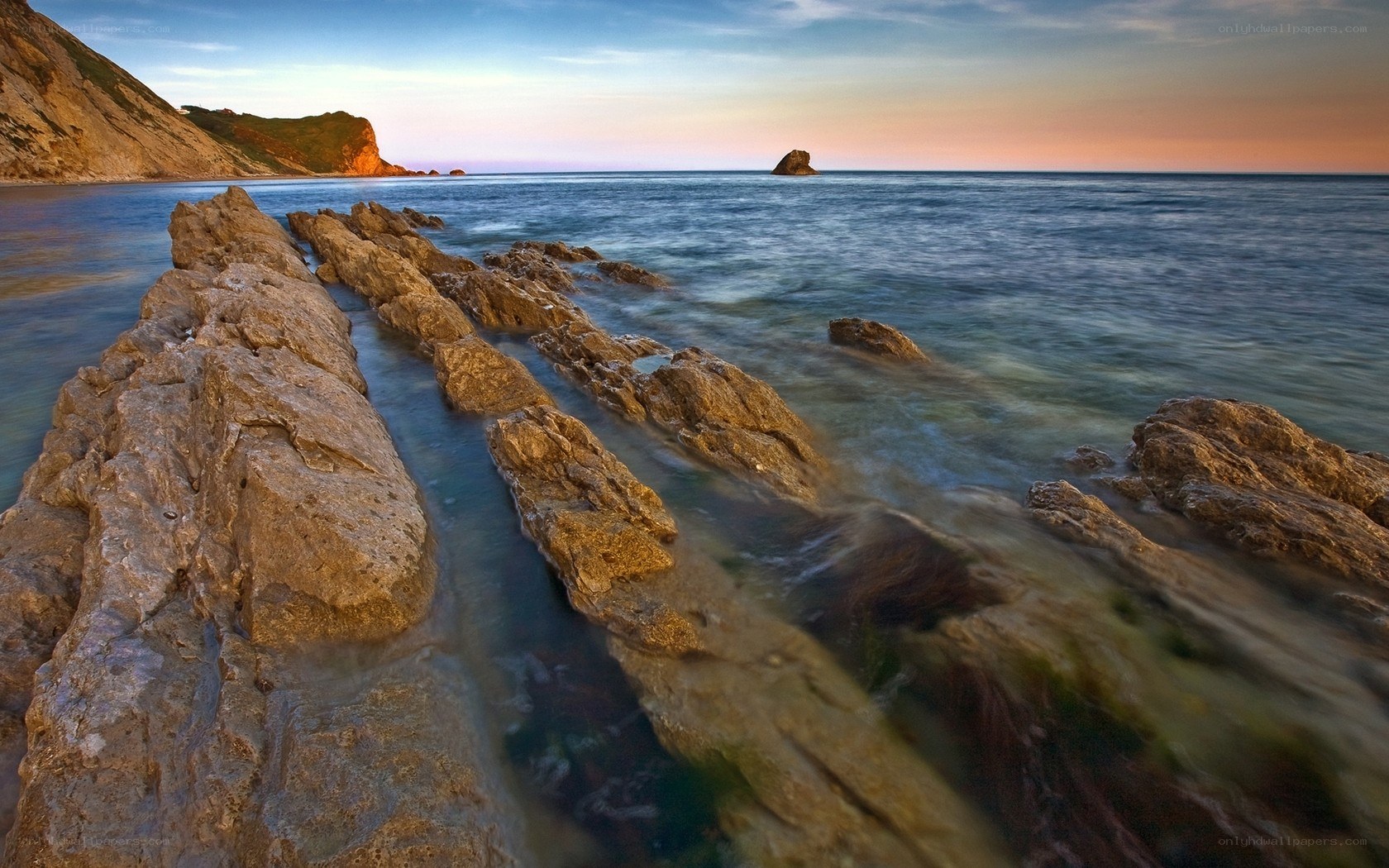 Rocky coastline at sunset