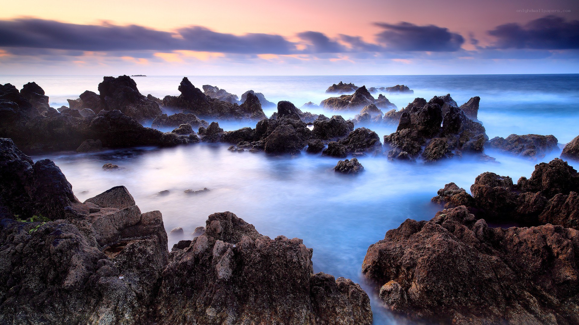 Rocky coastline at sunset