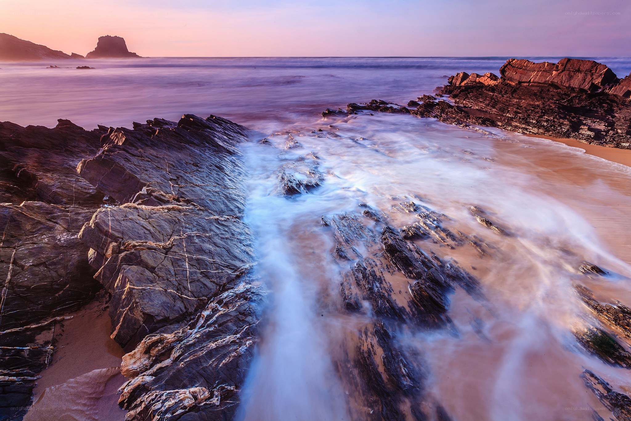 Rocky coastline at sunset