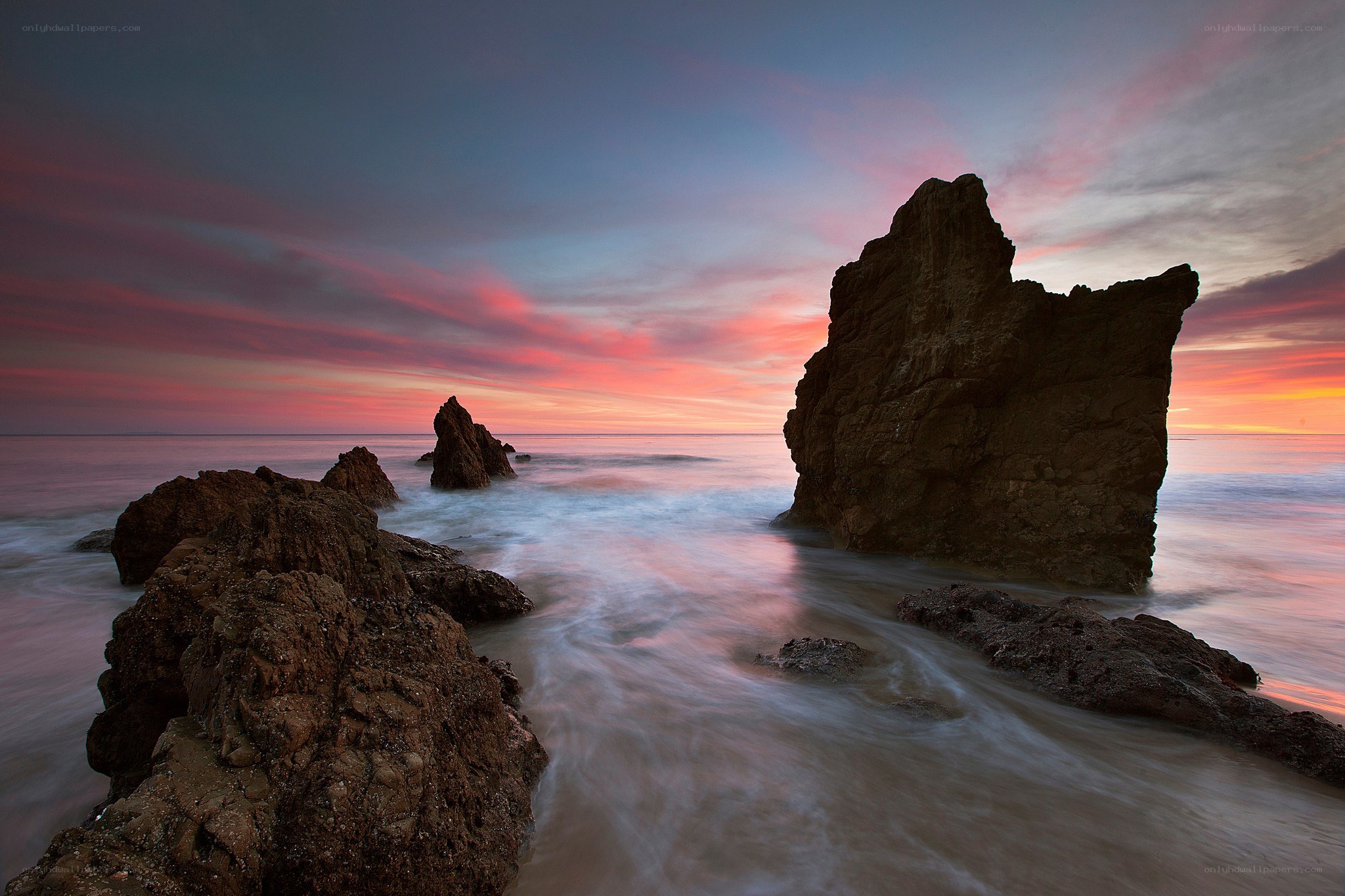 Rocky coastline at sunset