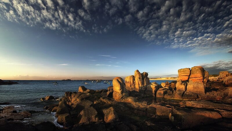 Rocky coastline at sunset