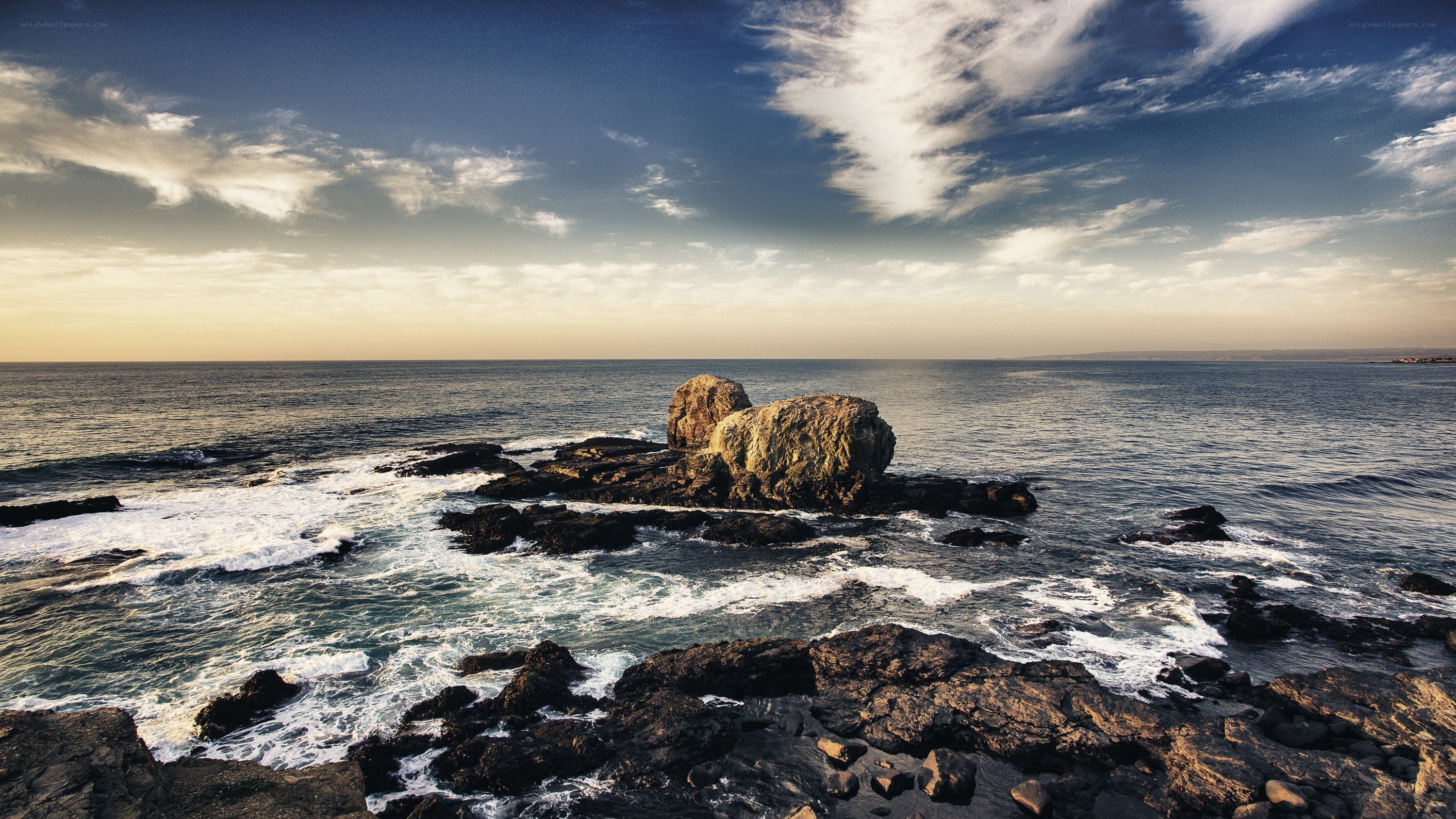 Rocky coastline at sunset
