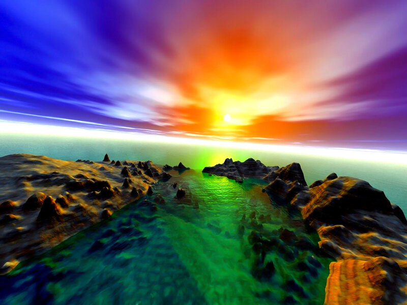 Rocky Coastline at Sunset — Blue, Dramatic, Digital Art