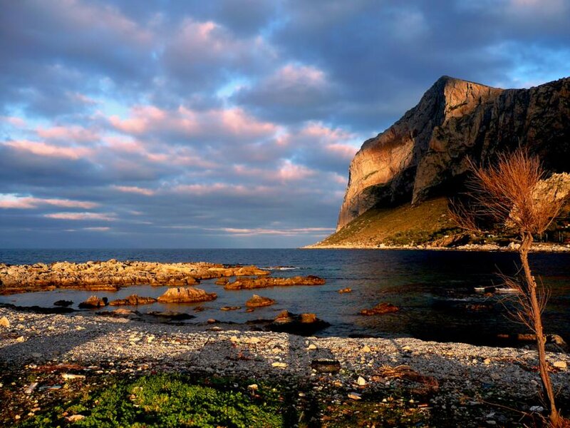 Rocky Coastline at Sunset — Blue, Dramatic, Photograph, Mountain