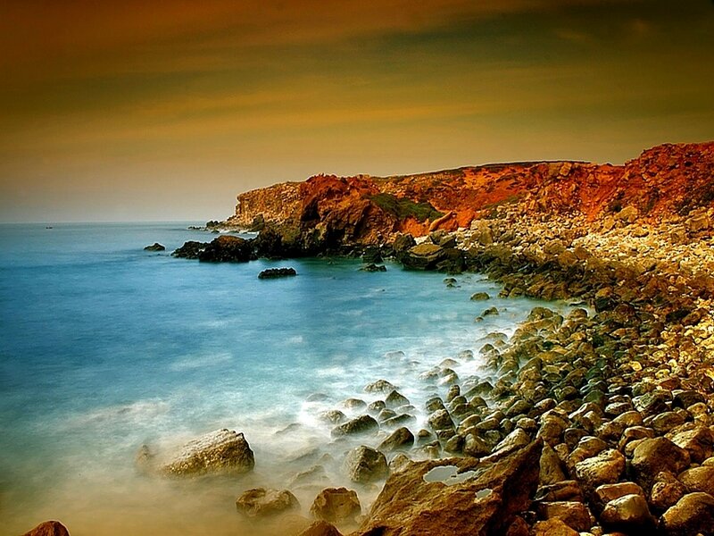 Rocky Coastline at Sunset — Blue, Dramatic, Photograph, Ocean, Cliffs