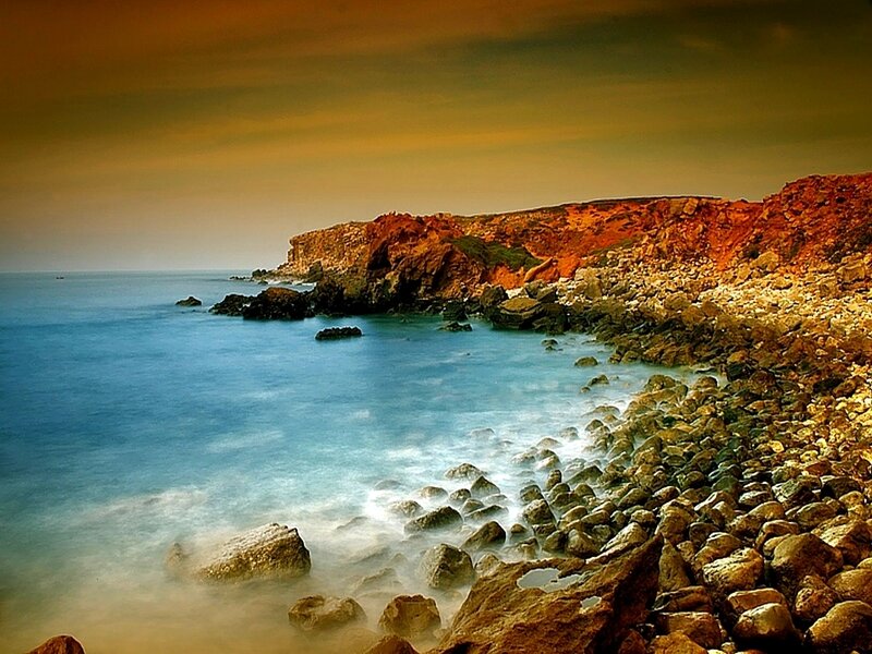 Rocky Coastline at Sunset — Blue, Dramatic, Photograph, Ocean