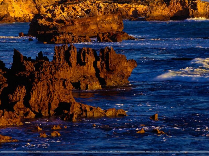 Rocky Coastline at Sunset — Blue, Dramatic, Photograph, Ocean, Waves