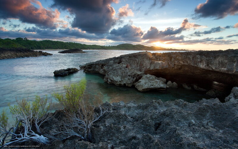 Rocky Coastline at Sunset — Blue, Dramatic, Photograph, Rocks, Sea, Clouds
