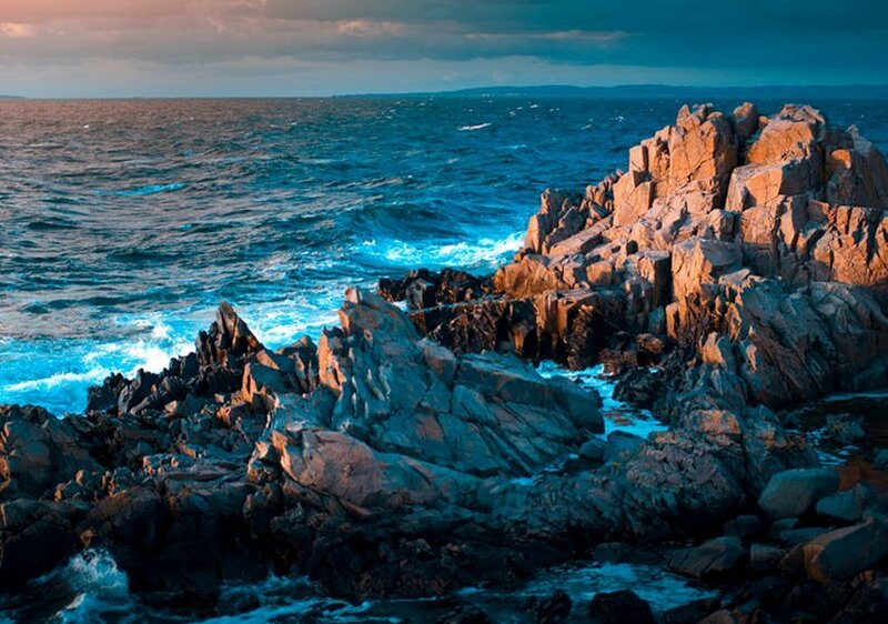 Rocky Coastline at Sunset — Blue, Dramatic