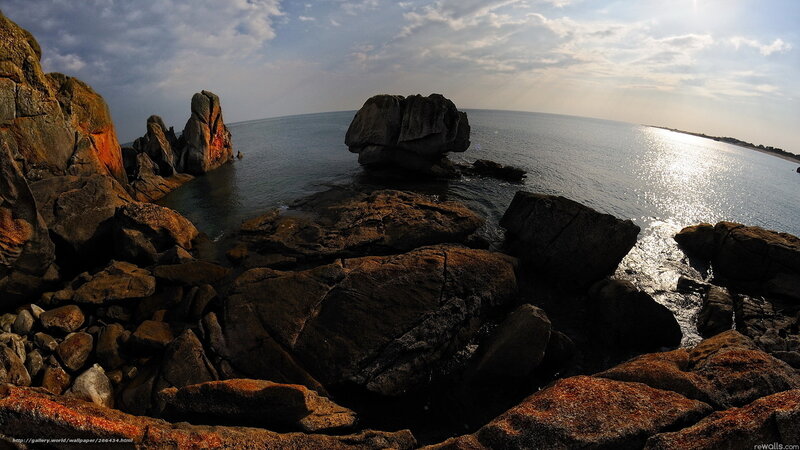 Rocky Coastline at Sunset — Brown, Serene