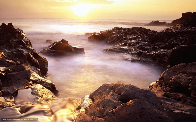 Rocky Coastline at Sunset — Gold, Serene, Photograph, Rocks