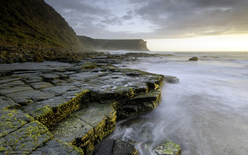 Rocky Coastline at Sunset — Gray, Dramatic, Photograph, Cliffs