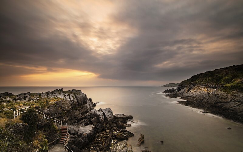Rocky Coastline at Sunset — Gray, Dramatic, Photograph