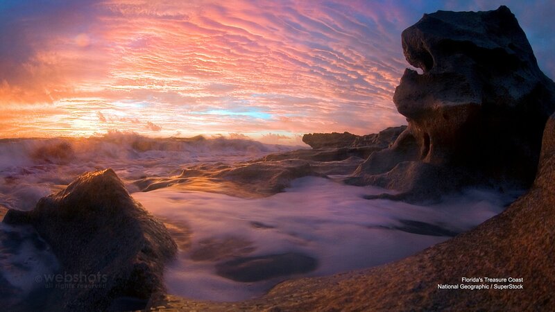 Rocky Coastline at Sunset — Pink, Dramatic, Photograph, Waves