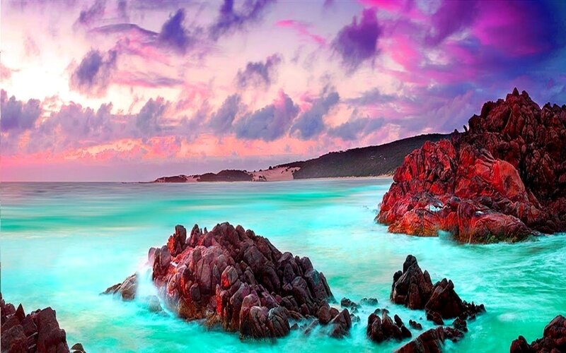 Rocky Coastline at Sunset — Pink