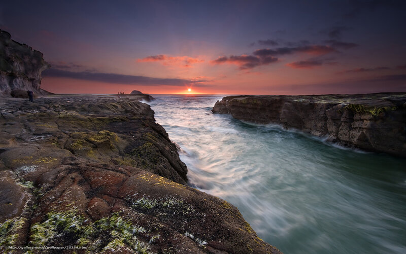 Rocky Coastline at Sunset — Purple, Dramatic, Photograph, Sun