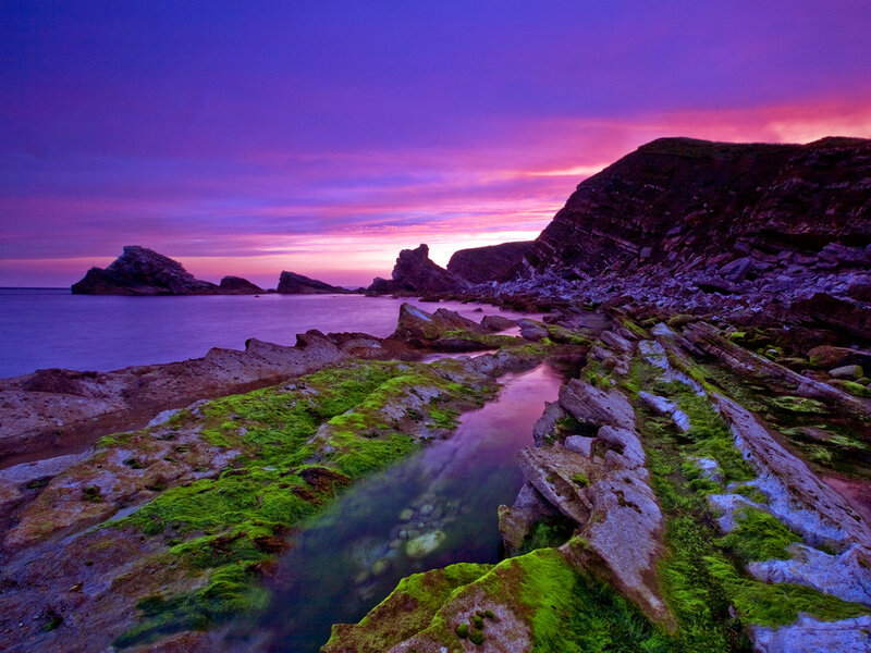 Rocky Coastline at Sunset — Purple, Sea