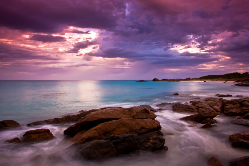 Rocky Coastline at Sunset — Purple, Sky