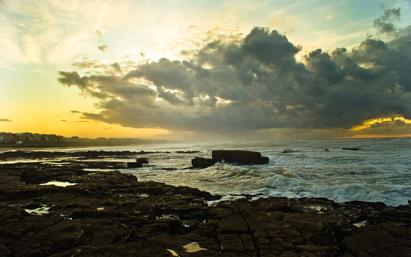 Rocky Coastline at Sunset — Yellow, Dramatic, Photograph, Ocean