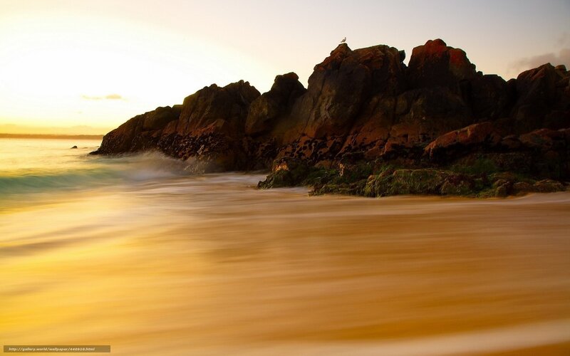 Rocky Coastline at Sunset — Yellow, Serene