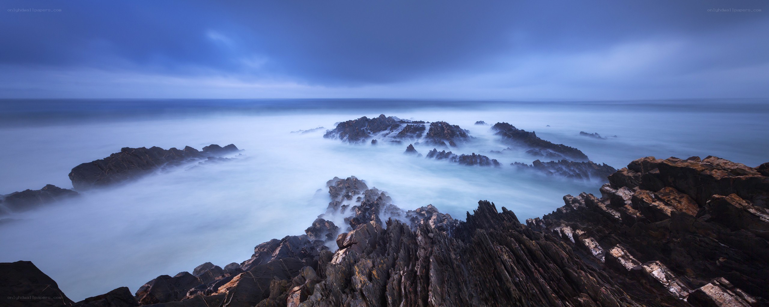 Rocky coastline at twilight