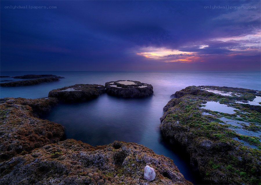 Rocky coastline at twilight