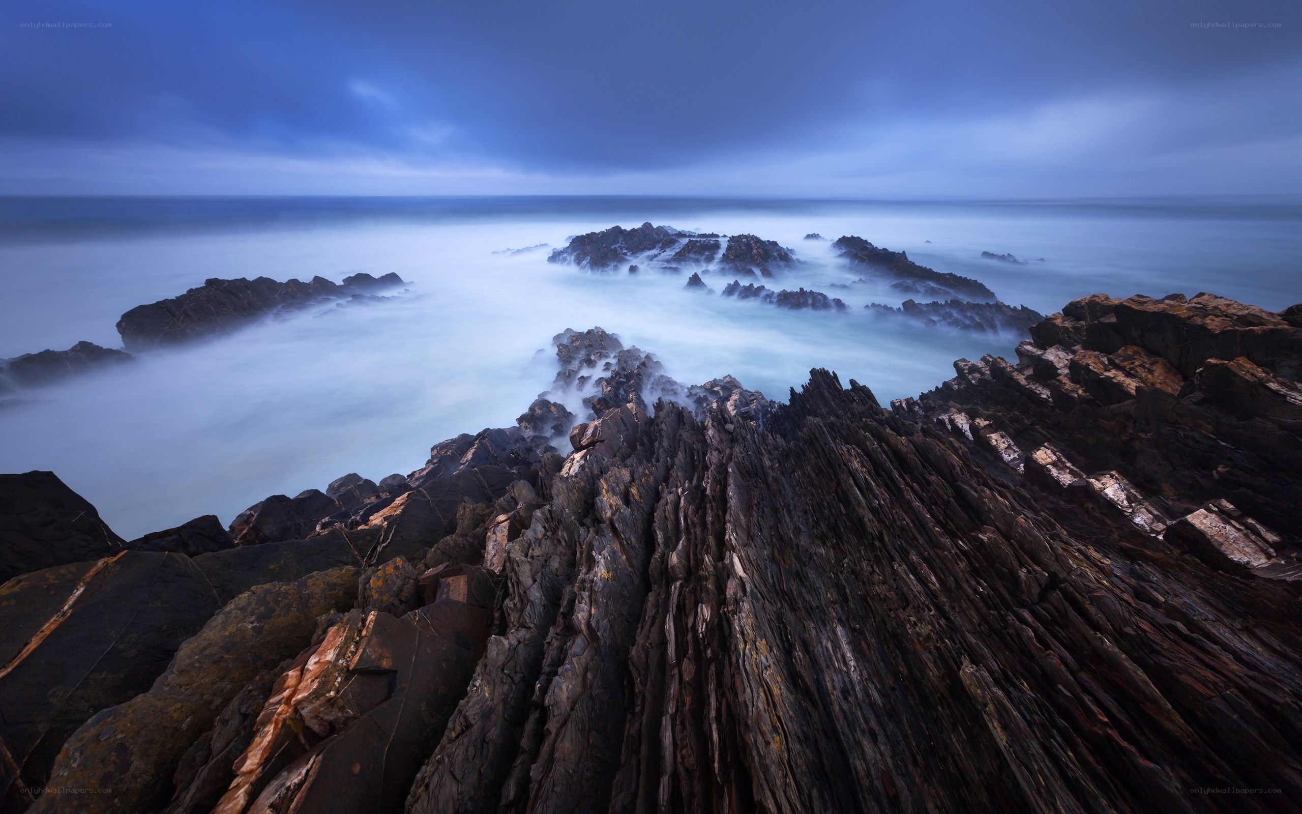 Rocky coastline at twilight