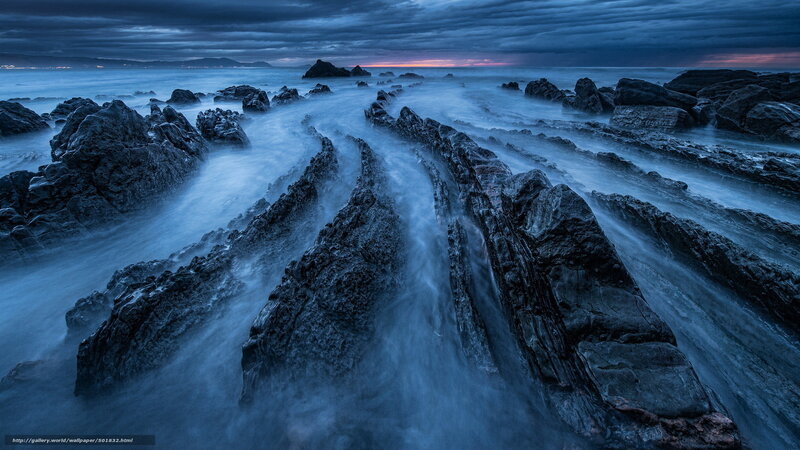 Rocky coastline at twilight
