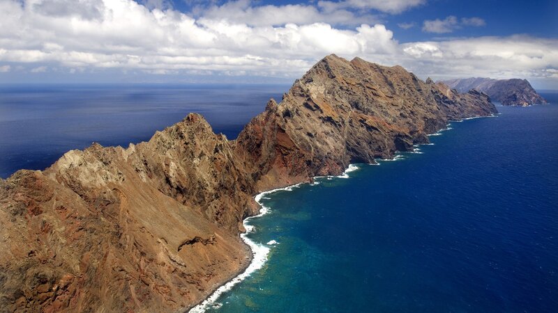 Rocky Coastline — Blue, Dramatic, Afternoon, Photograph, Ocean, Clouds, Mountain