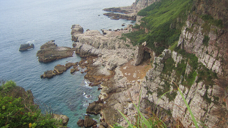 Rocky Coastline — Blue, Serene, Afternoon, Photograph, Ocean, Cliffs, Vegetation