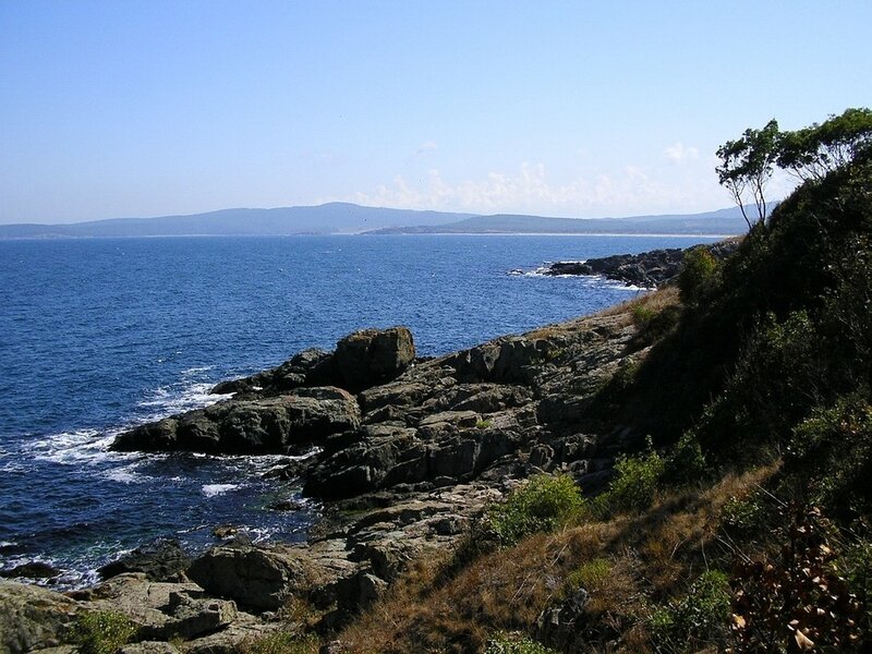 Rocky Coastline — Blue, Serene, Afternoon, Photograph, Ocean, Mountains