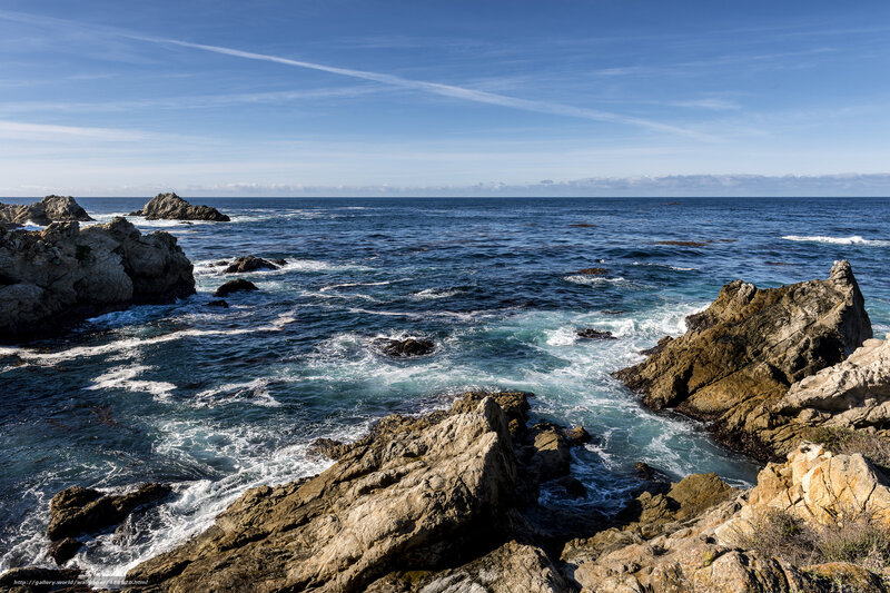 Rocky Coastline — Blue, Serene, Afternoon, Photograph, Ocean, Rocks, Sky