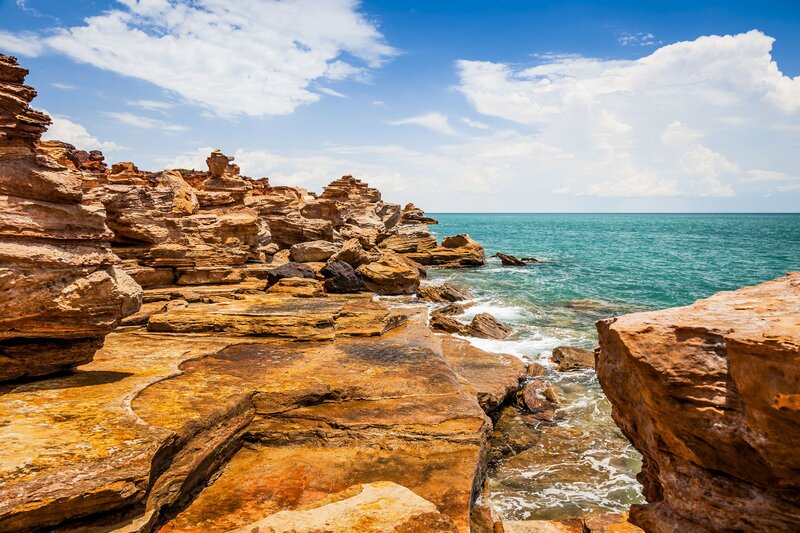 Rocky Coastline — Blue, Serene, Afternoon, Photograph, Ocean, Sky, Clouds