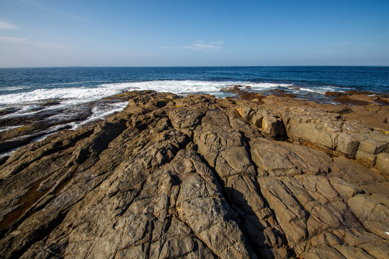 Rocky Coastline — Blue, Serene, Afternoon, Photograph, Ocean, Waves, Sky