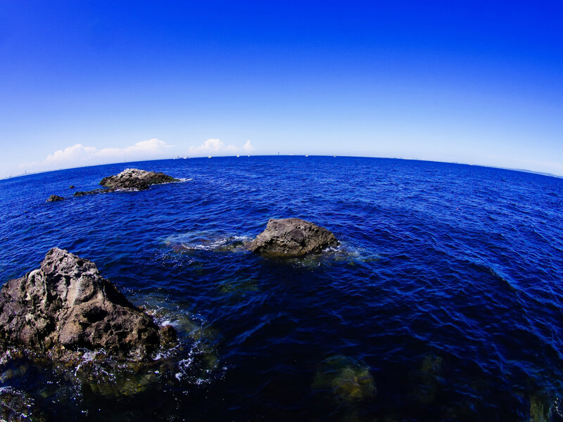 Rocky Coastline in Blue Sea