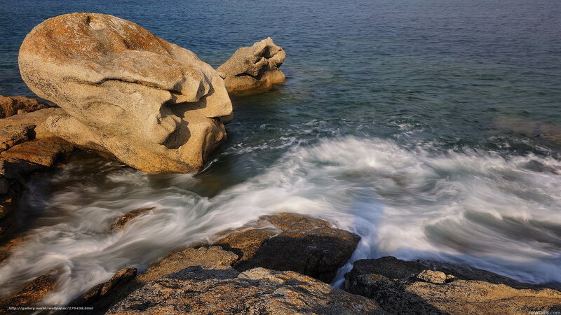 Rocky Coastline Waves — Blue, Serene