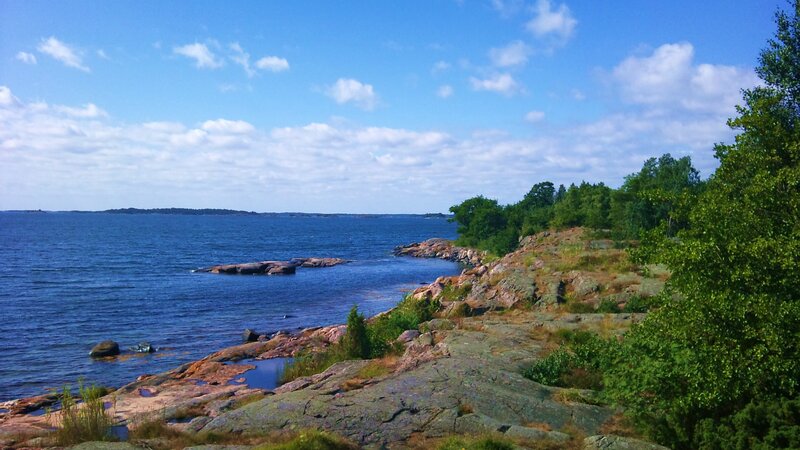Rocky coastline with blue sea