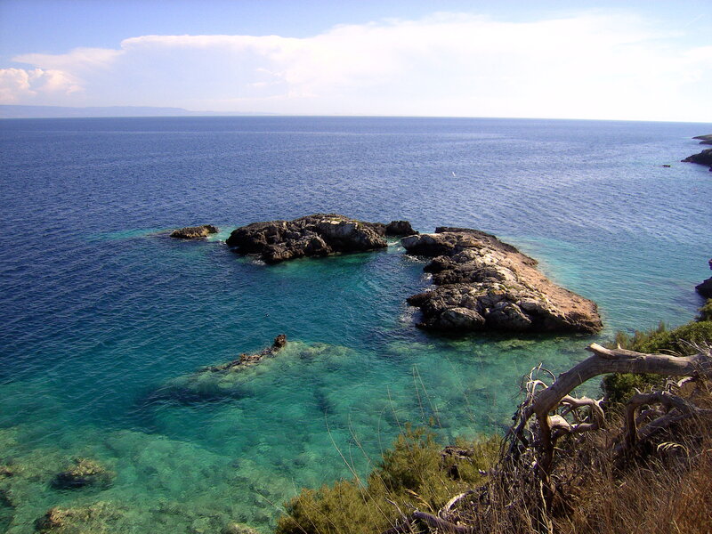 Rocky coastline with clear blue water